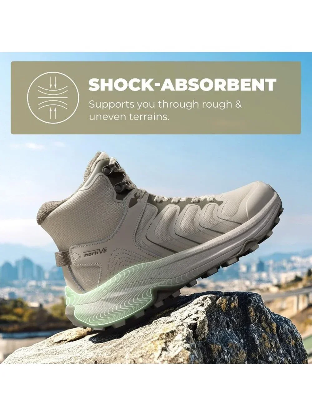Men's Khaki Waterproof Shoes Casual High Top Round Toe Non Slip Hiking Boots